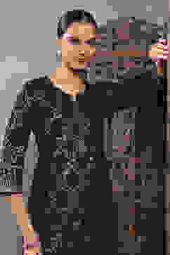 Black Printed Straight Kurta image number 0