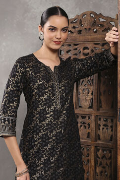 Black Viscose Rayon Printed Straight Kurta image number 0