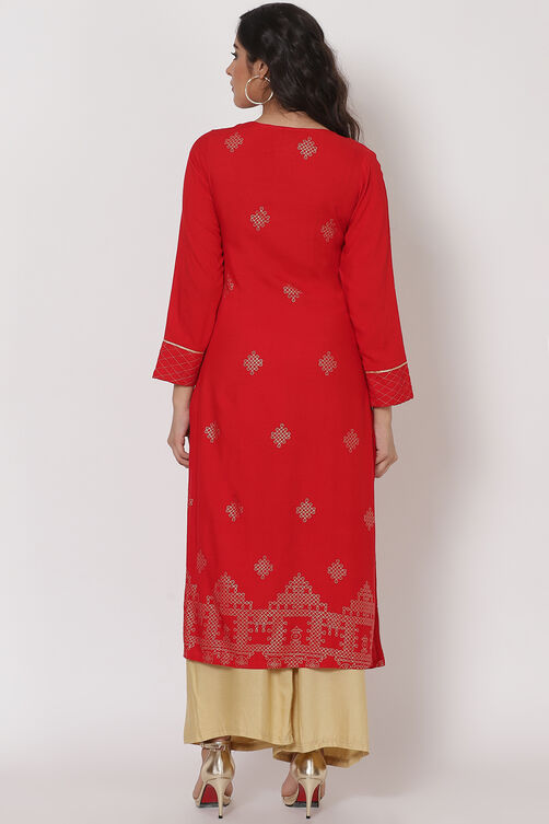 Red Viscose Rayon Kurta image number 4