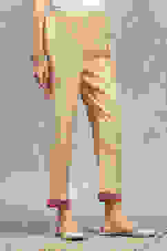 Gold Viscose Blend Solid Straight Pants image number 3