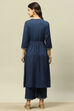 Blue Viscose Blend Gathered Yarn Dyed Kurta Palazzo Suit Set image number 4