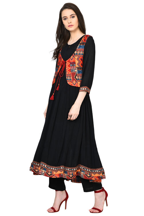 Black Kalidar Rayon Kurta image number 3