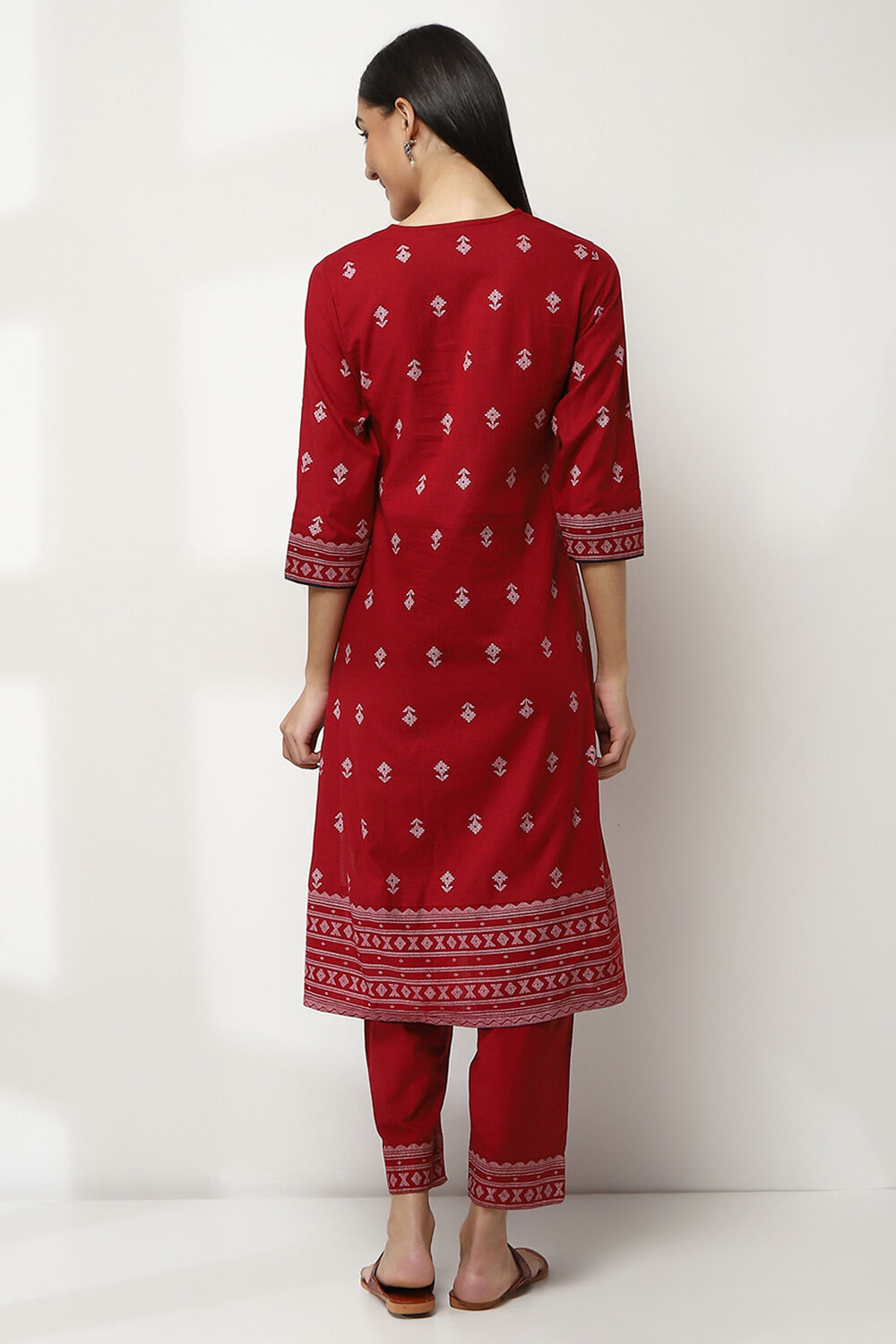 Navy Blue Cotton Printed Straight Kurta Set image number 4