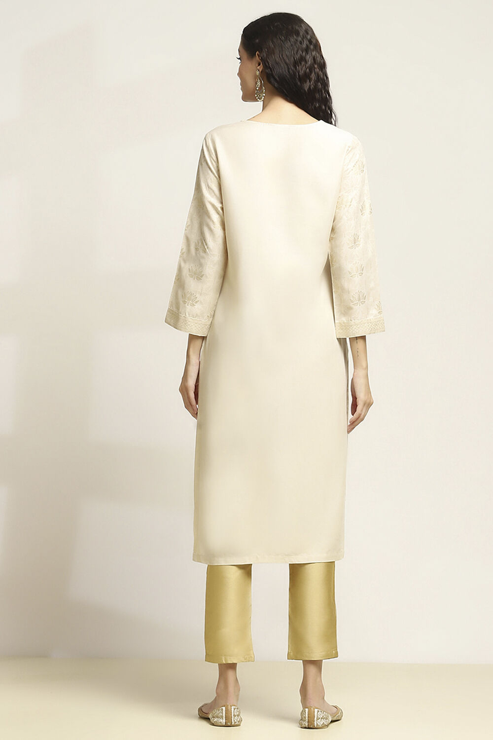 Off-White Printed Straight Kurta image number 3