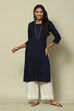 Indigo Blue LIVA Straight Solid Kurta image number 5