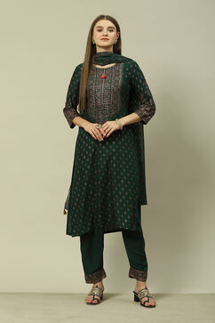 Green LIVA Straight Printed Kurta Palazzo Suit Set image number 5