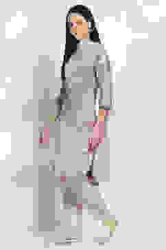 Mauve Cotton Floral Straight Suit Set image number 3