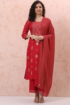 Red LIVA Bandhani Suit Set image number 8