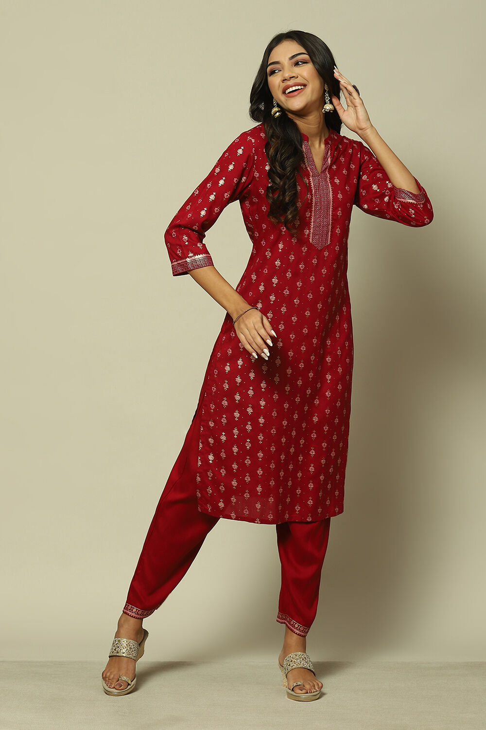 Buy Pink LIVA Straight Printed Kurta Palazzo Suit Set 2N for