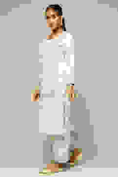 Grey Acrylic Straight Yarn Dyed Kurta Palazzo Suit Set image number 3