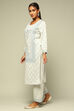 Grey Acrylic Straight Yarn Dyed Kurta Palazzo Suit Set image number 3