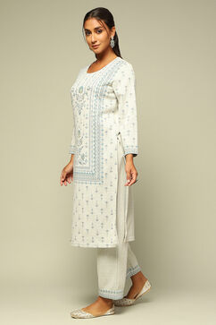 Grey Acrylic Straight Yarn Dyed Kurta Palazzo Suit Set image number 3