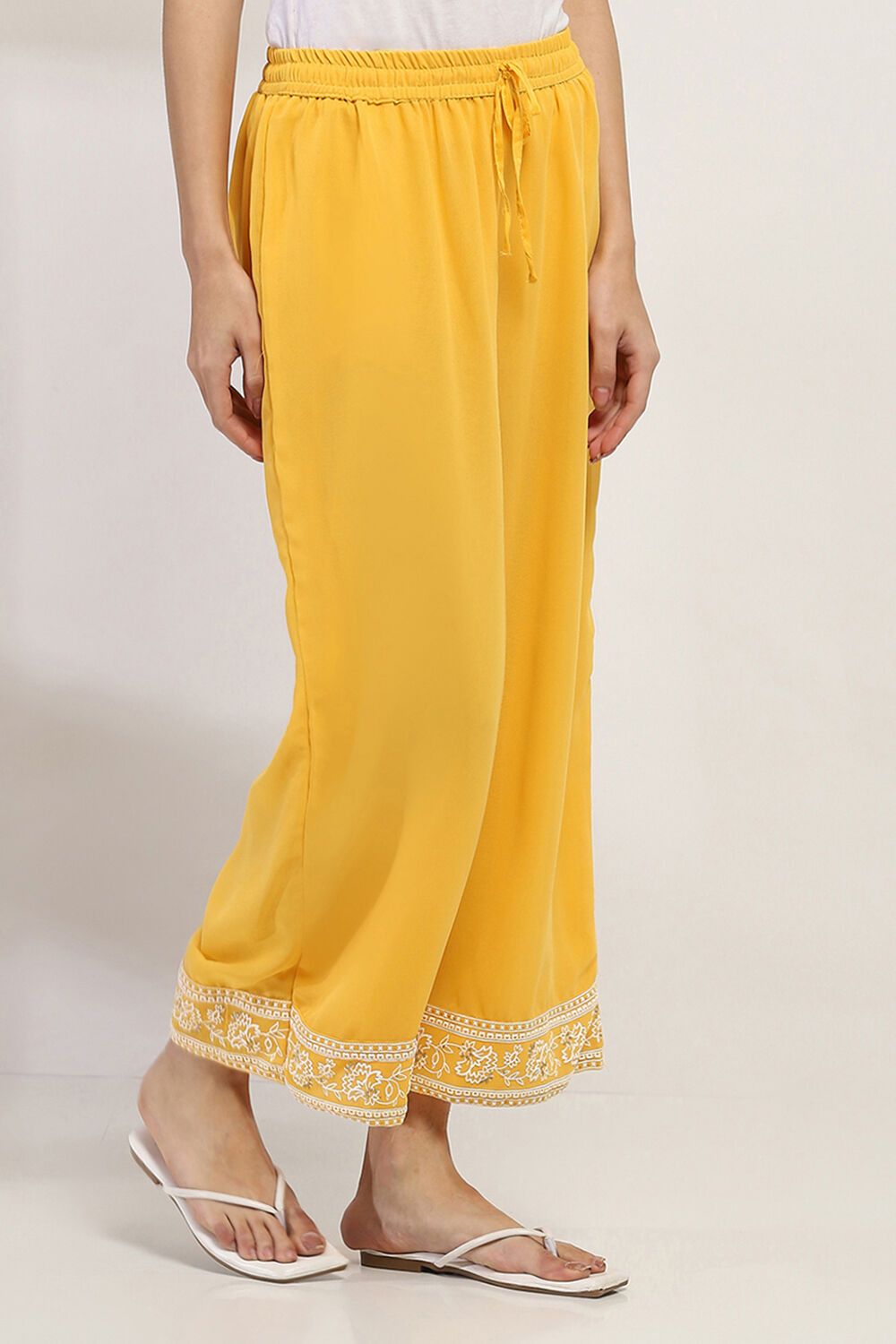 Mustard Yellow Solid Straight Palazzos image number 3