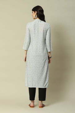 White LIVA Straight Printed Kurta image number 4