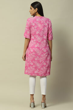 Pink Rayon Staight Kurta image number 3