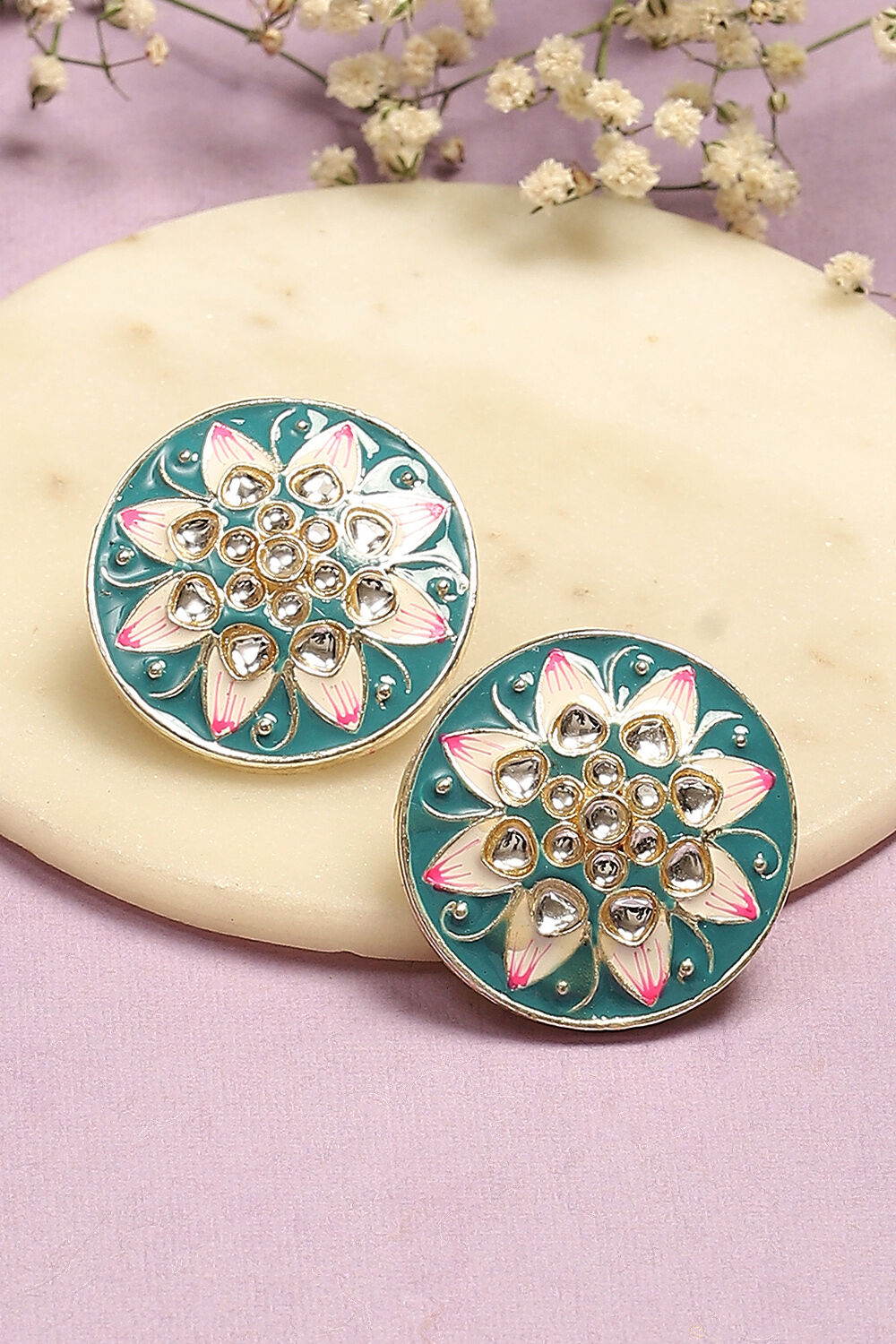 Teal Brass Earrings image number 0