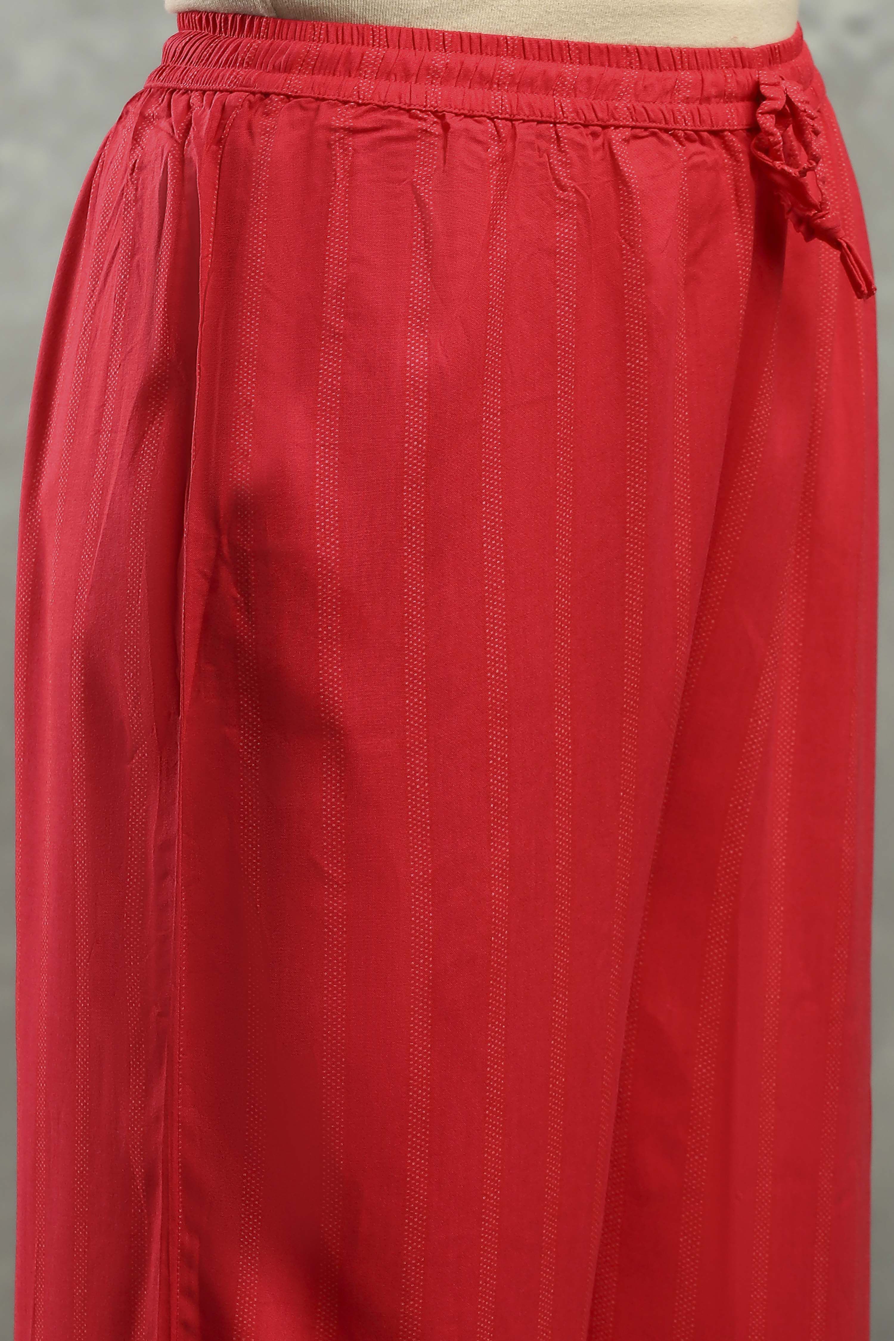 Red Viscose Straight Kurta Pants Set image number 2