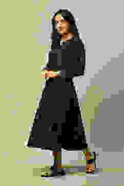 Black Cotton Blend A-Line Printed Dress image number 2