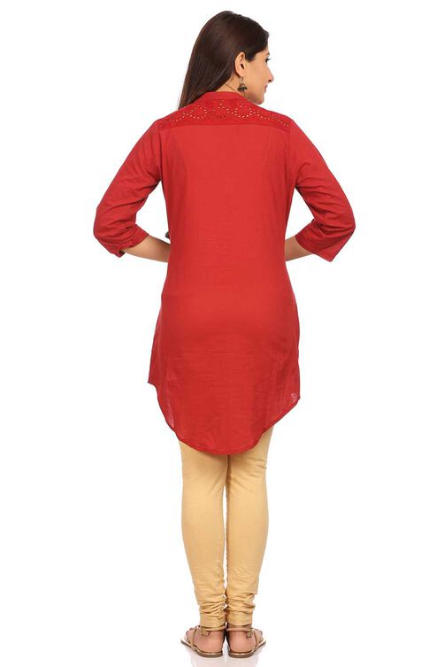 Red Straight Cotton Kurta image number 3