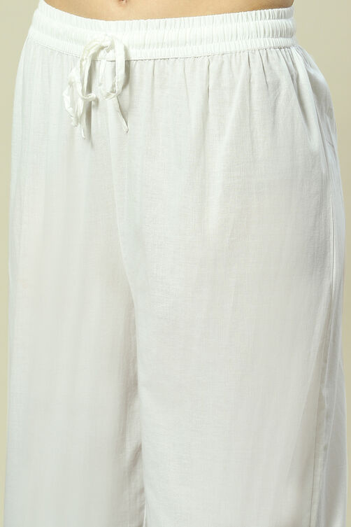 White Cotton Straight Suit Set image number 2