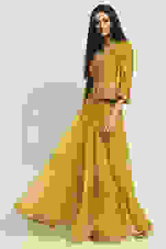 Yellow Viscose Blend A-Line Solid Top Lehanga Lehenga image number 3