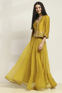 Yellow Viscose Blend A-Line Solid Top Lehanga Lehenga image number 3