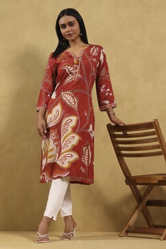 Red Viscose Rayon Printed Straight Kurta image number 0