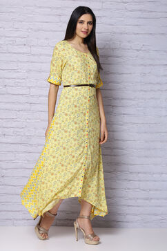Yellow Viscose Rayon Asymmetric Dress image number 6