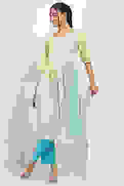 Lime Green Cotton Pleated Straight Kurta image number 0