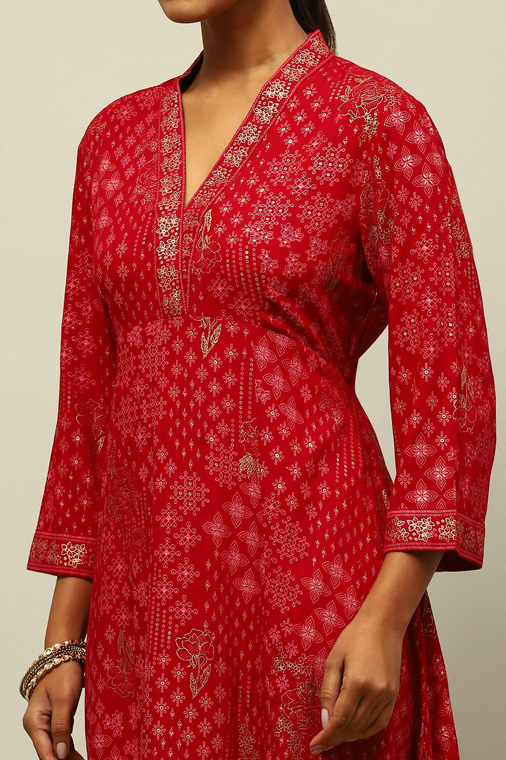 Magenta Printed A-line Kurta image number 1