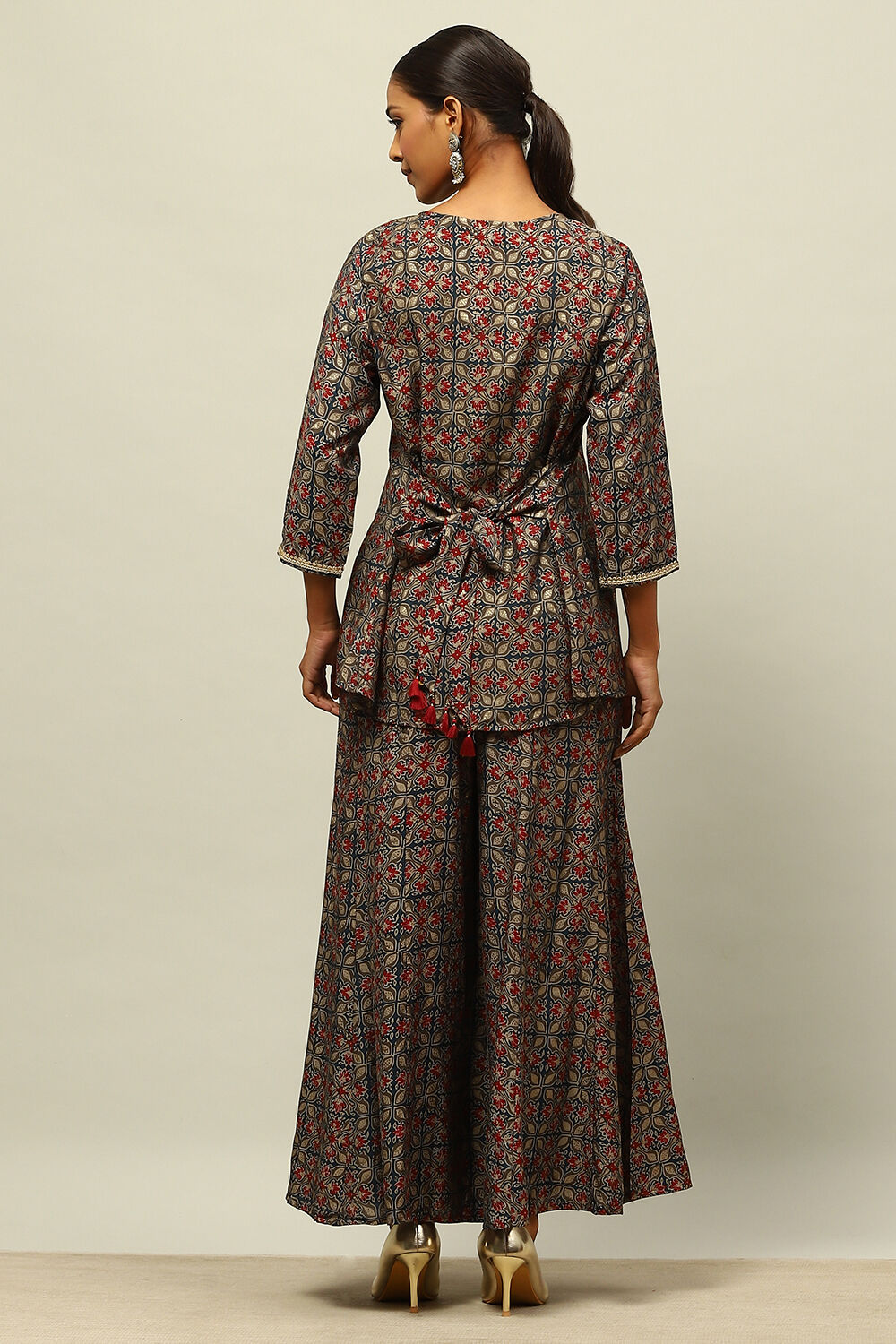 Blue Viscose Blend A-Line Printed Kurta Palazzo Suit Set image number 4