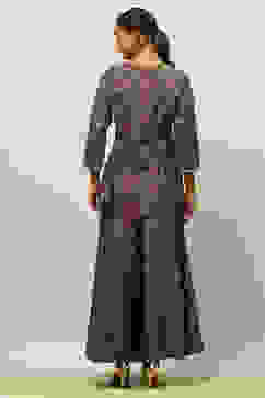 Blue Viscose Blend A-Line Printed Kurta Palazzo Suit Set image number 4