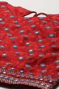 Red Polyester Flared Printed Lehenga set image number 1