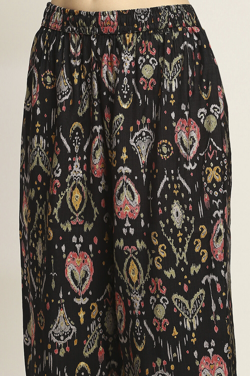 Black Viscose Blend Printed A-Line Kurta Pants Set image number 2