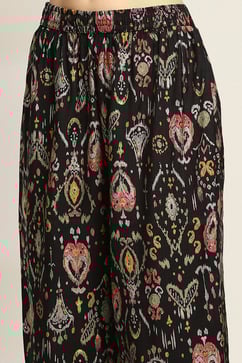 Black Viscose Blend Printed A-Line Kurta Pants Set image number 2