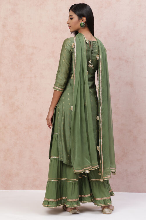 Olive Green Poly Cotton Straight Suit Set image number 6