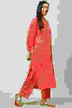Red Striped Straight Kurta Set image number 5