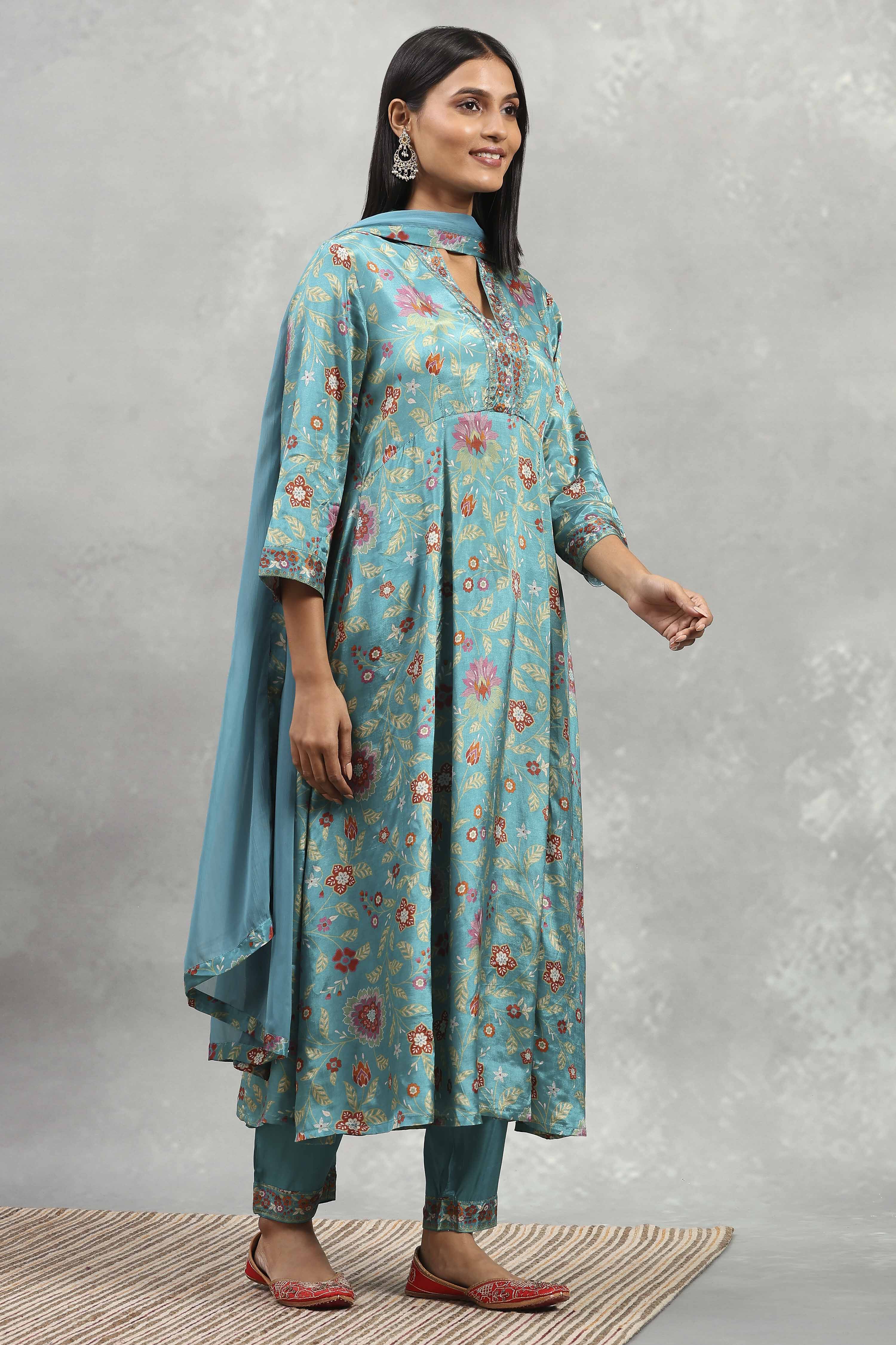 Red Viscose Rayon Printed Kalidar Suit Set image number 5