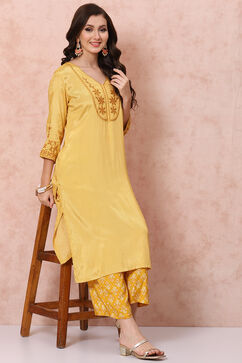Yellow LIVA Straight Suit Set image number 0