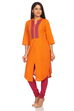Orange Cotton Straight Kurta image number 2