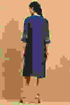 Blue Art Silk Printed Straight Kurta image number 3