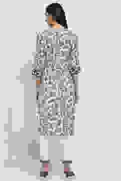 White and Black Printed Straight Suit Set image number 4