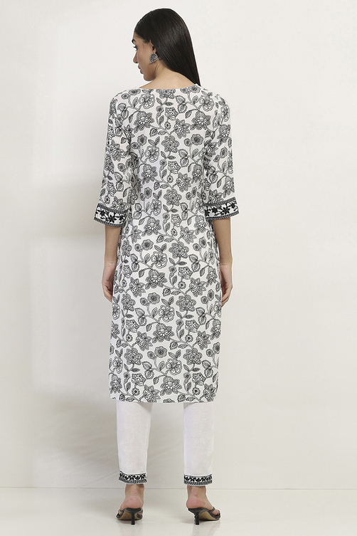 White and Black Printed Straight Suit Set image number 4