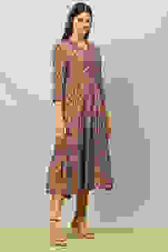 Red Viscose Muslin Printed Tiered Dress image number 4