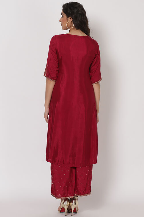 Wine Viscose Straight Kurta image number 4