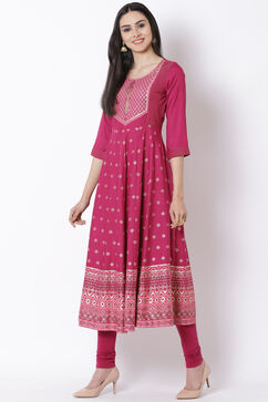 Pink Viscose Kalidar Kurta image number 3