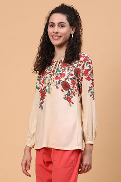 Cream Viscose Rayon Short Top image number 2