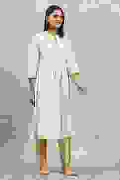 Beige Cotton Yarndyed Straight Kurta image number 4