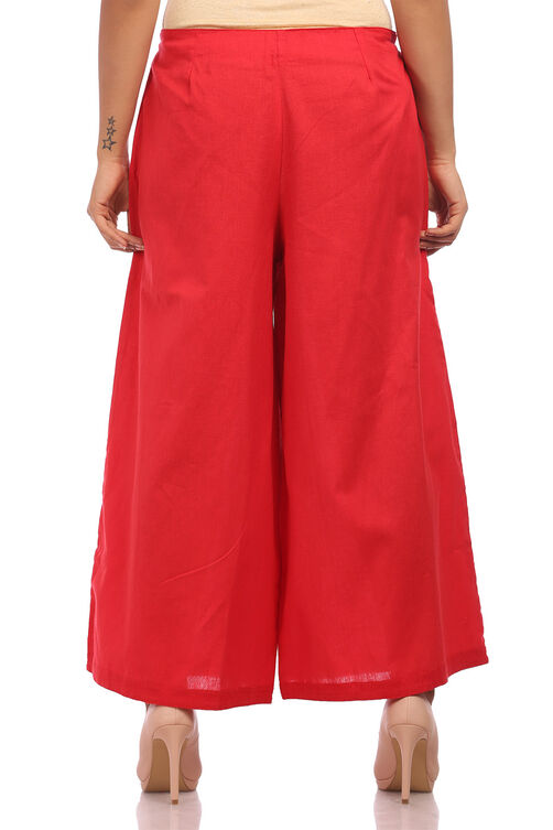 Red Cotton Flared Palazzo image number 3