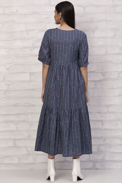 Indigo Cotton Tiered Dress image number 4